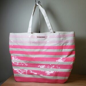 Victoria's Secret Sequin Stripe Tote Bag Cream Ombre Pink Kawaii Weekender Y2K